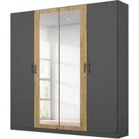 Miro 4 Door Wardrobe with Mirror - Metallic Dark Grey, Artisan Oak