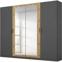 Miro 4 Door Wardrobe with Mirror - Metallic Dark Grey, Artisan Oak