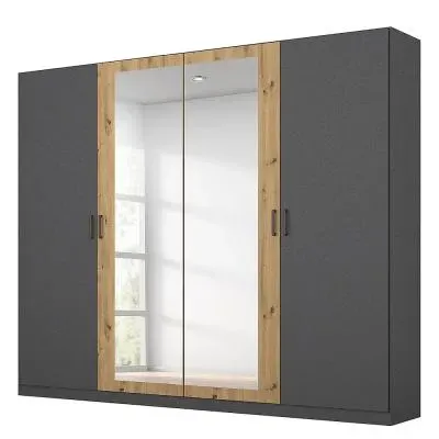 Miro 4 Door Wardrobe with Mirror - Metallic Dark Grey, Artisan Oak