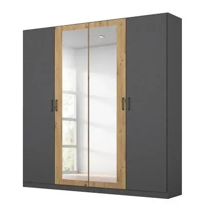 Miro 4 Door Wardrobe with Mirror - Metallic Dark Grey, Artisan Oak