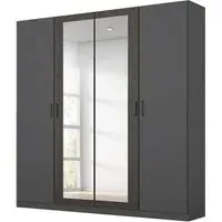 Miro 4 Door Wardrobe with Mirror - Metallic Dark Grey, Black Oak