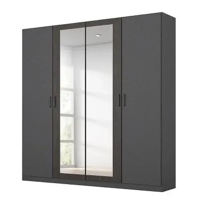 Miro 4 Door Wardrobe with Mirror - Metallic Dark Grey, Black Oak