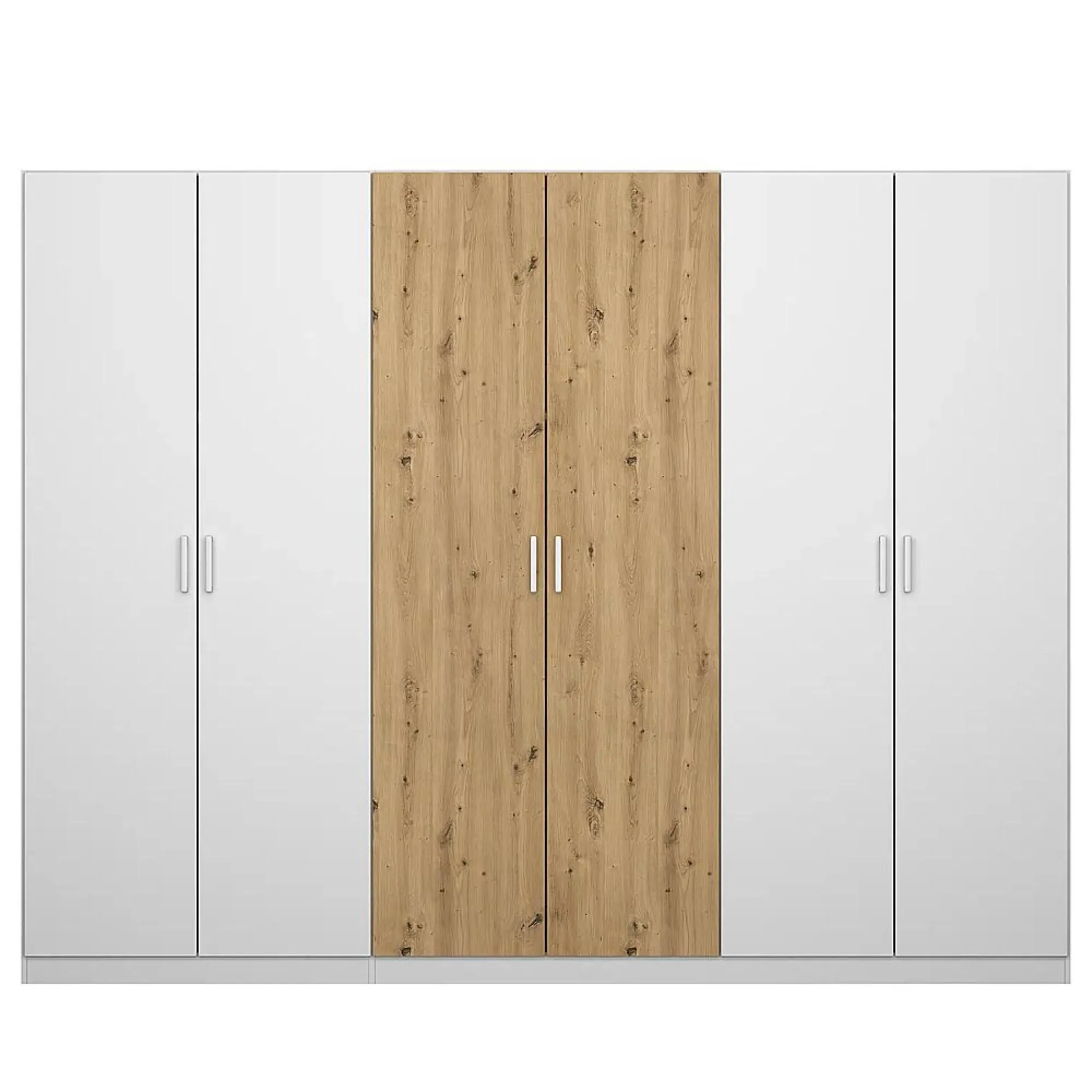 Miro 6 Door Wardrobe - Alpine White, Artisan Oak