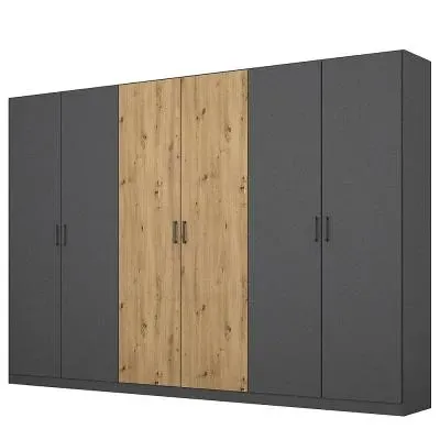 Miro 6 Door Wardrobe - Metallic Dark Grey, Artisan Oak