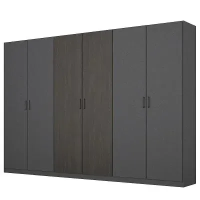 Miro 6 Door Wardrobe - Metallic Dark Grey, Black Oak
