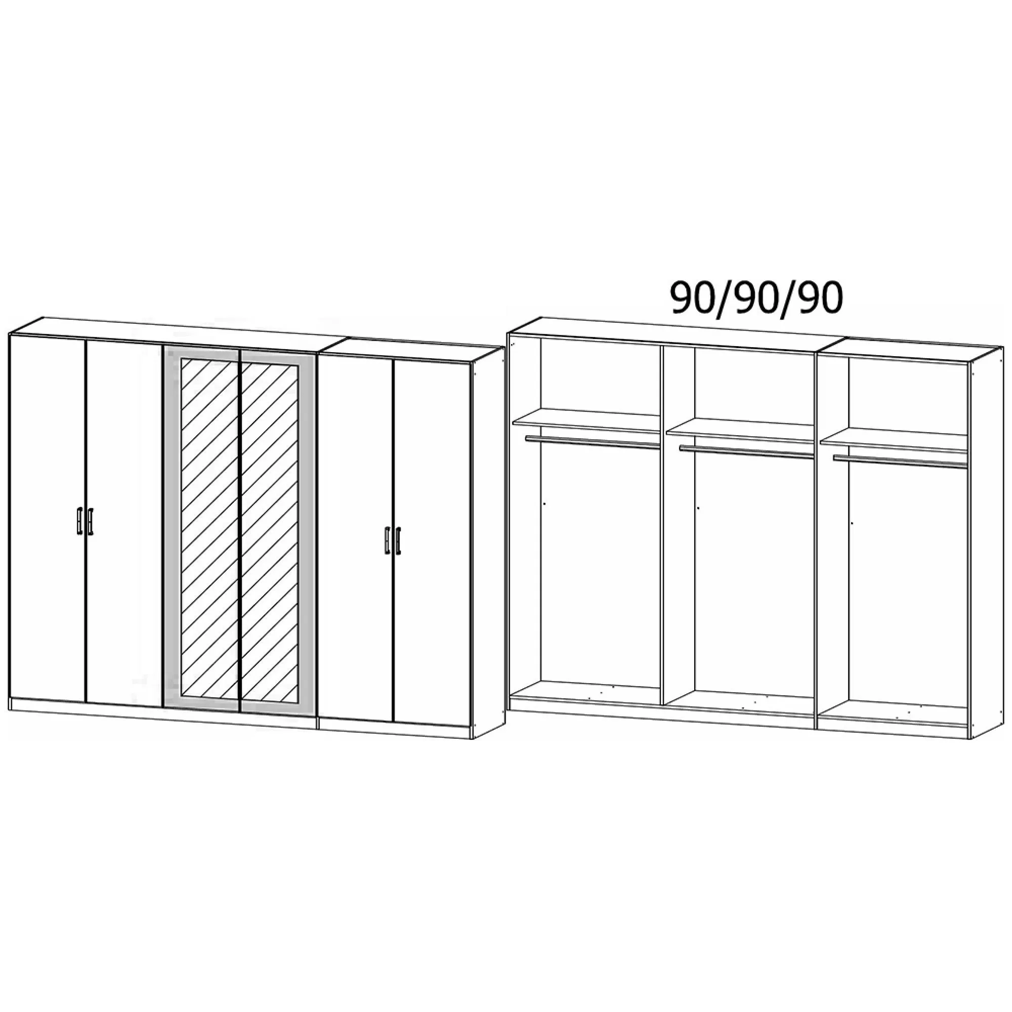 Miro 6 Door Wardrobe with Mirror - Alpine White, Artisan Oak