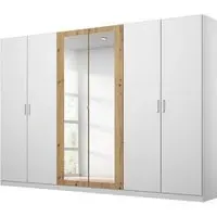 Miro 6 Door Wardrobe with Mirror - Alpine White, Artisan Oak