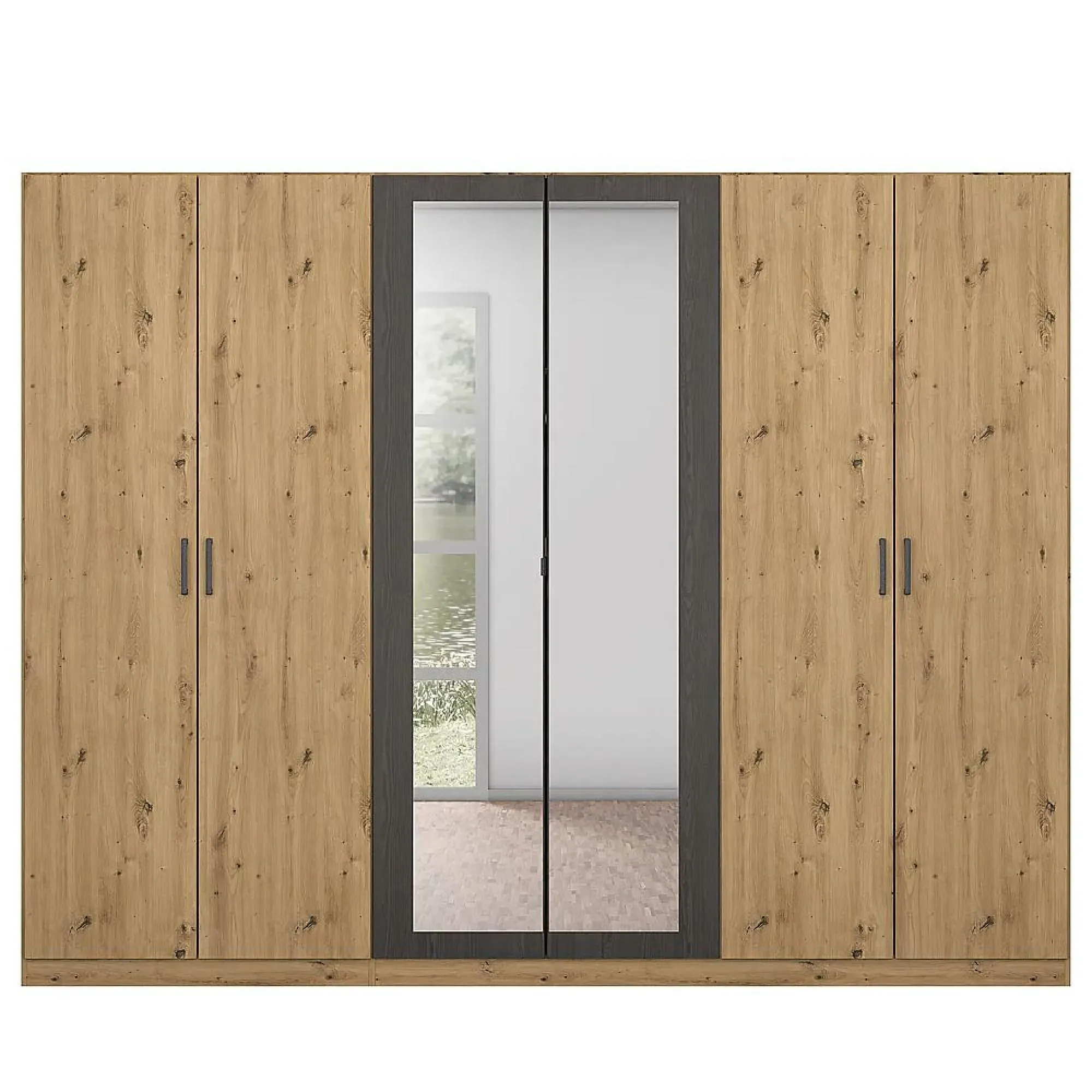 Miro 6 Door Wardrobe with Mirror - Artisan Oak, Black Oak