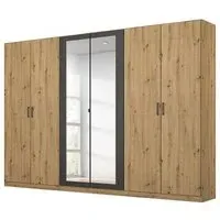 Miro 6 Door Wardrobe with Mirror - Artisan Oak, Black Oak