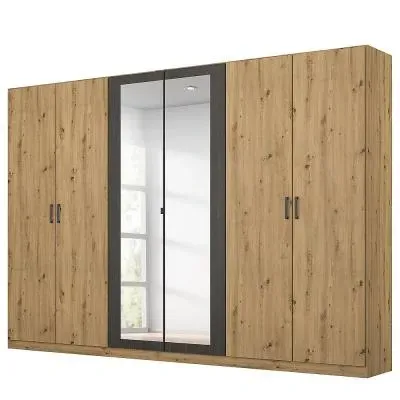 Miro 6 Door Wardrobe with Mirror - Artisan Oak, Black Oak