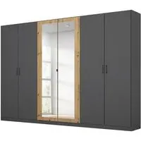 Miro 6 Door Wardrobe with Mirror - Metallic Dark Grey, Artisan Oak