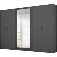 Miro 6 Door Wardrobe with Mirror - Metallic Dark Grey, Black Oak