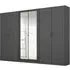 Miro 6 Door Wardrobe with Mirror - Metallic Dark Grey, Black Oak