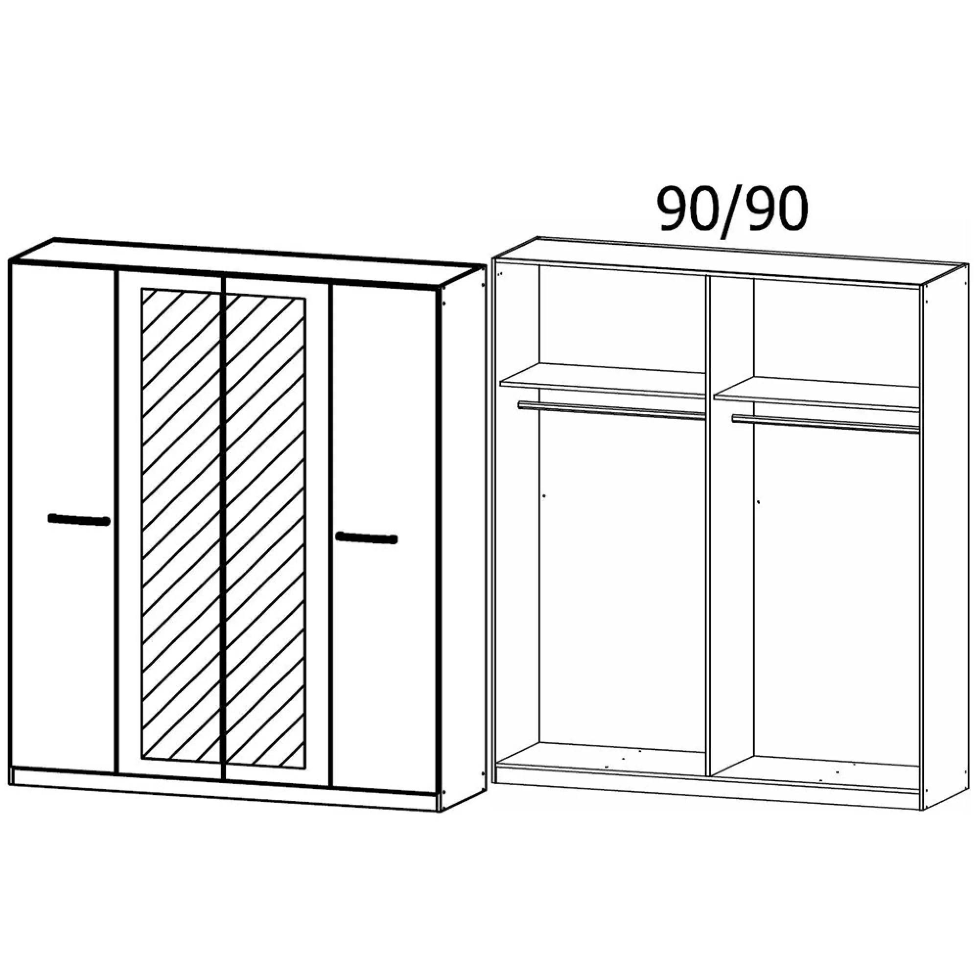 Modi 4 Door Wardrobe with Mirror - Metallic Dark Grey