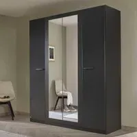 Modi 4 Door Wardrobe with Mirror - Metallic Dark Grey