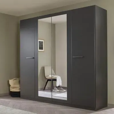Modi 4 Door Wardrobe with Mirror - Metallic Dark Grey