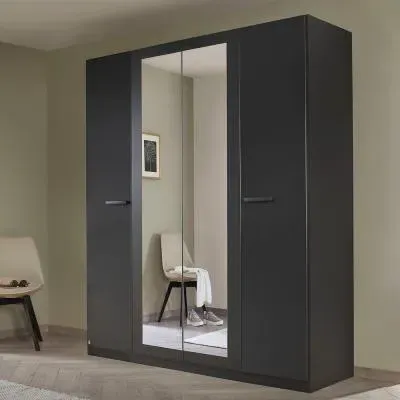 Modi 4 Door Wardrobe with Mirror - Metallic Dark Grey