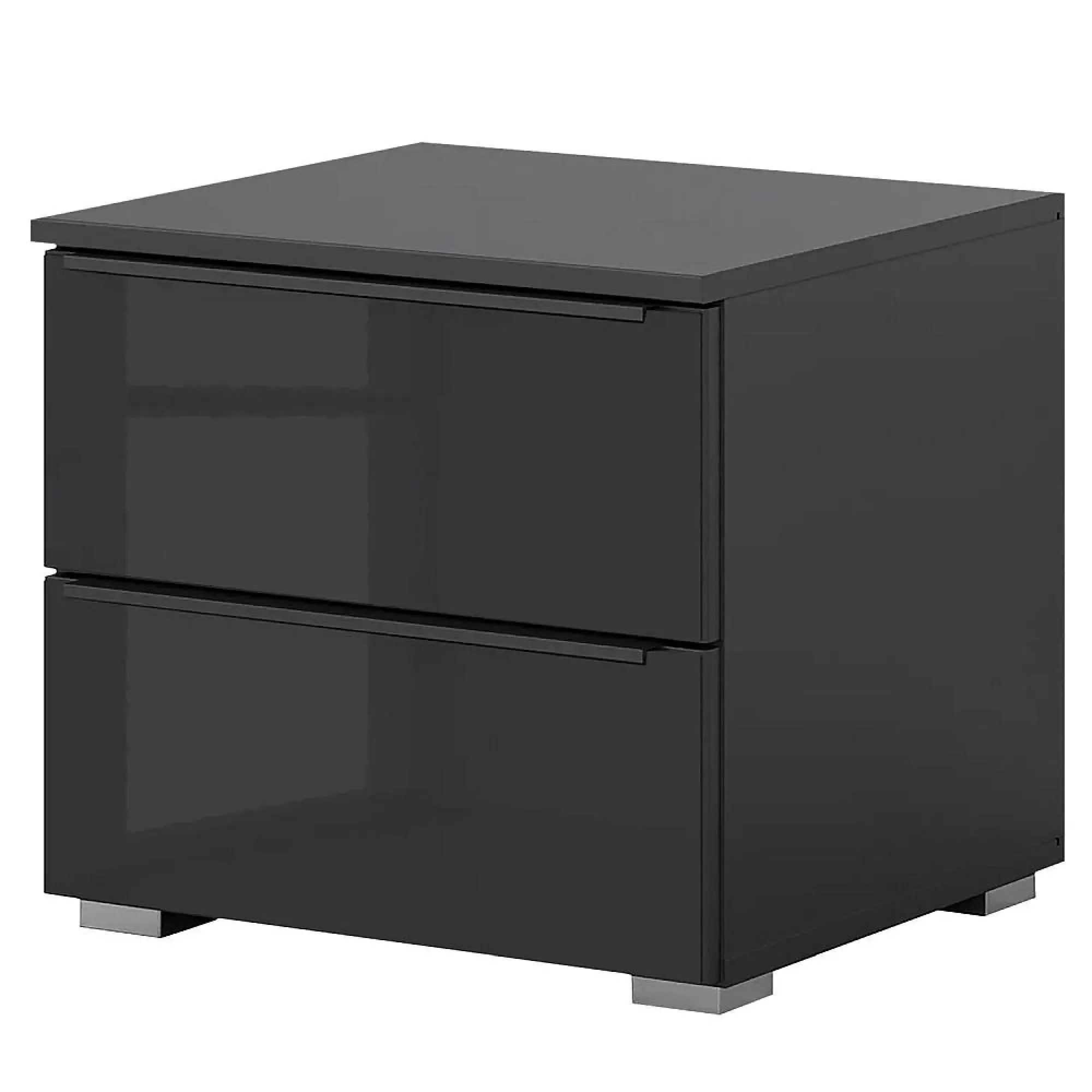 Monostar 2 Drawer Bedside Cabinet - Metallic Dark Grey, Glass