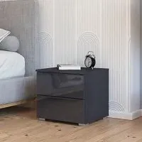 Monostar 2 Drawer Bedside Cabinet - Metallic Dark Grey, Glass