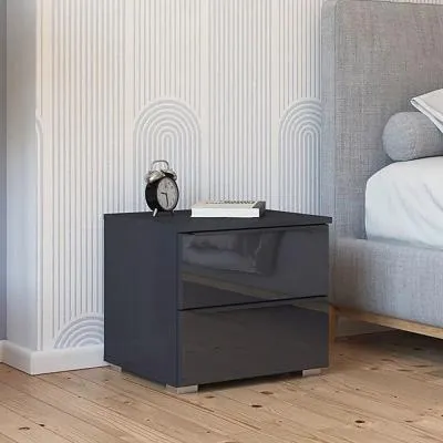 Monostar 2 Drawer Bedside Cabinet - Metallic Dark Grey, Glass
