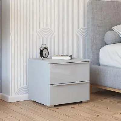 Monostar 2 Drawer Bedside Cabinet - Silk Grey, Glass