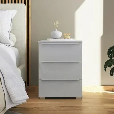 Monostar 3 Drawer Bedside Cabinet - Silk Grey, Glass