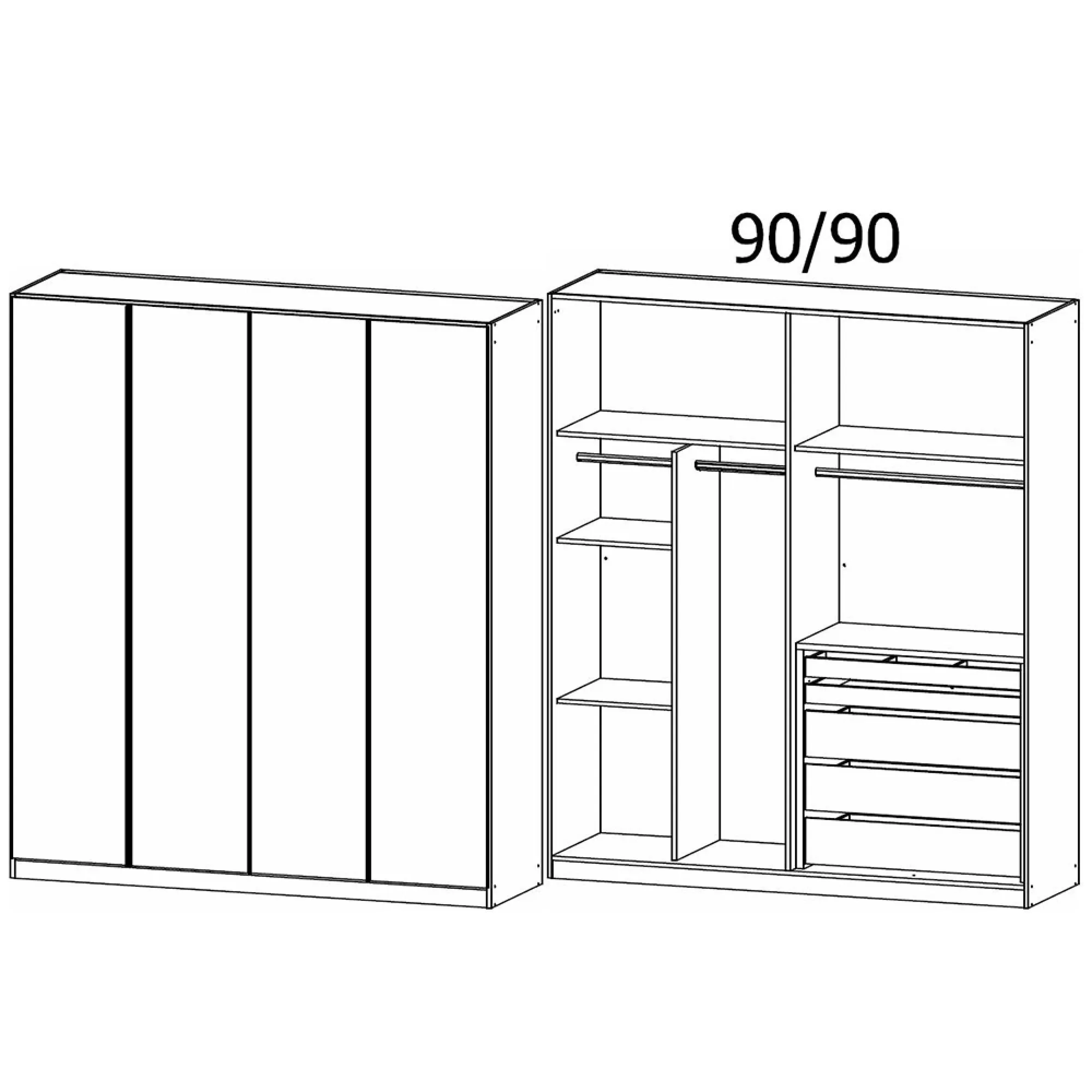 Monostar 4 Door Wardrobe with Extras - Metallic Dark Grey