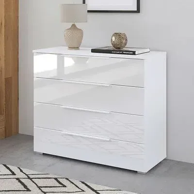 Monostar 4 Drawer Wide Chest - Alpine White, Glass