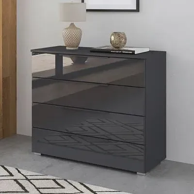 Monostar 4 Drawer Wide Chest - Metallic Dark Grey, Glass