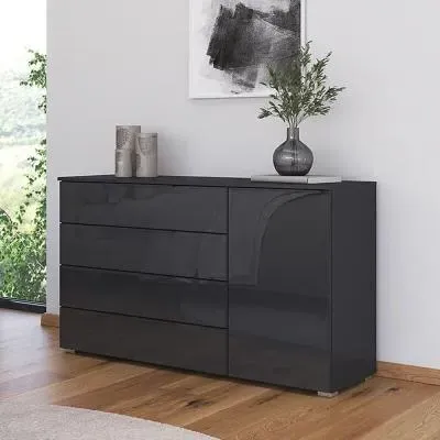 Monostar Wide Sideboard - Metallic Dark Grey, Glass