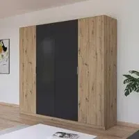 Monza 4 Door Wardrobe - Artisan Oak, Metallic Dark Grey