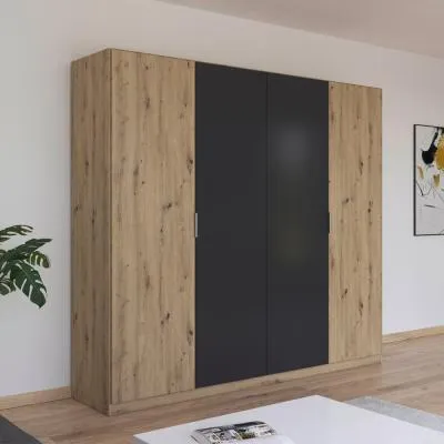 Monza 4 Door Wardrobe - Artisan Oak, Metallic Dark Grey