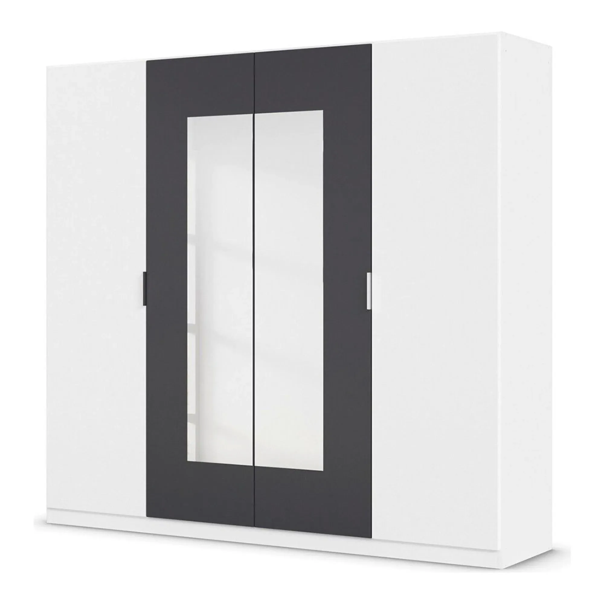 Monza 4 Door Wardrobe with Mirror - Alpine White, Metallic Dark Grey