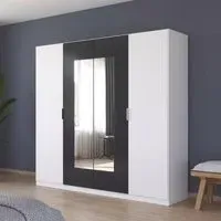 Monza 4 Door Wardrobe with Mirror - Alpine White, Metallic Dark Grey