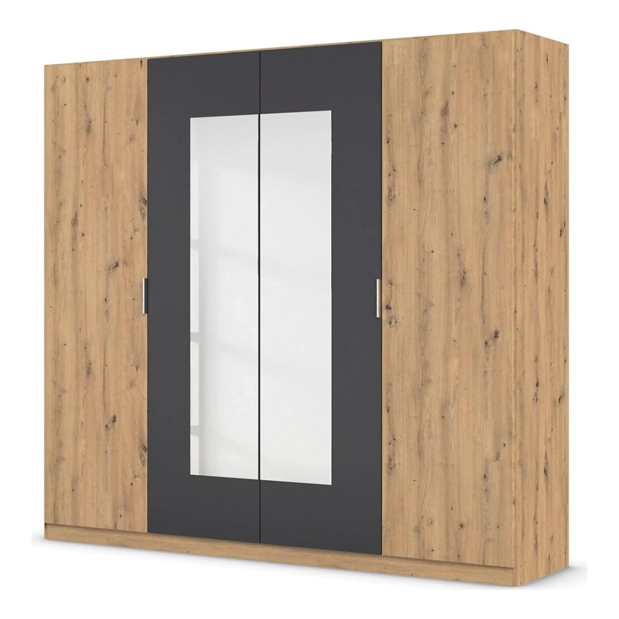 Monza 4 Door Wardrobe with Mirror - Artisan Oak, Metallic Dark Grey