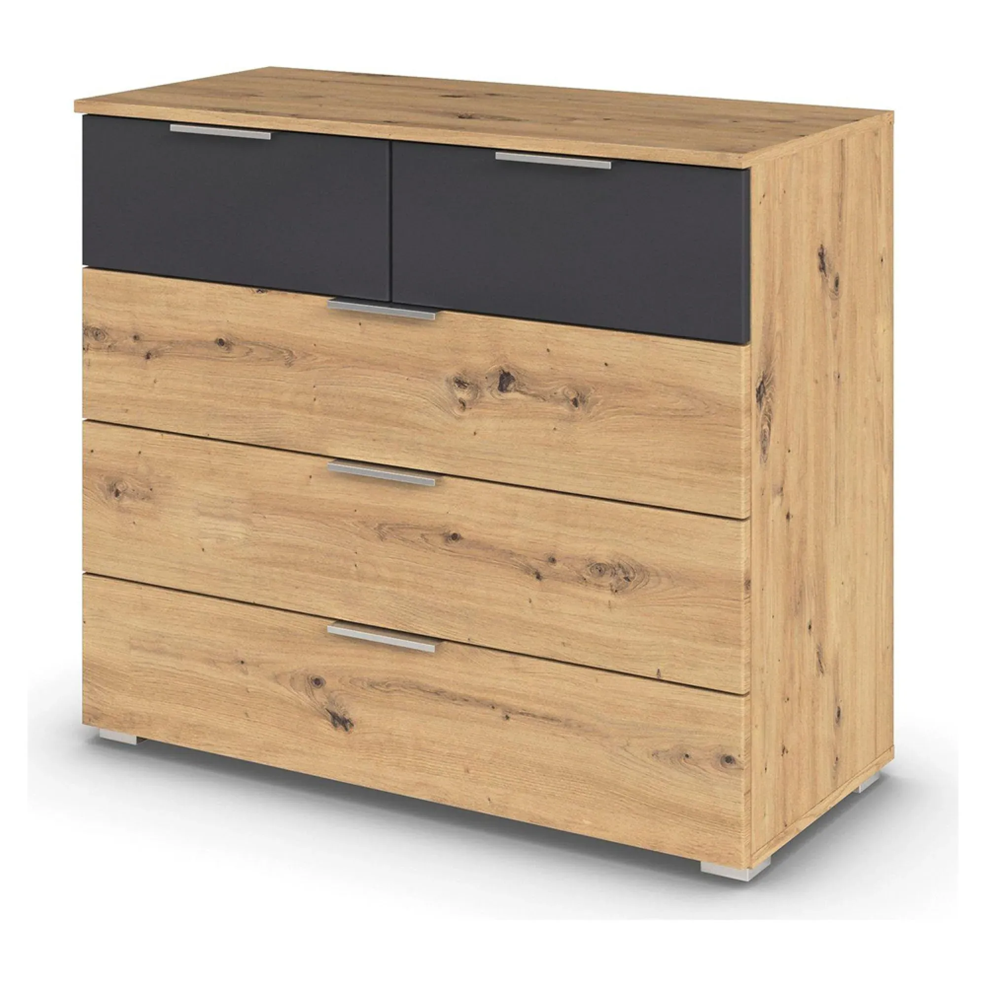 Monza 5 Drawer Chest - Artisan Oak, Metallic Dark Grey
