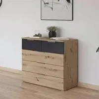 Monza 5 Drawer Chest - Artisan Oak, Metallic Dark Grey