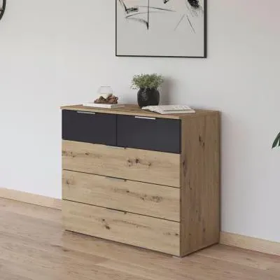 Monza 5 Drawer Chest - Artisan Oak, Metallic Dark Grey
