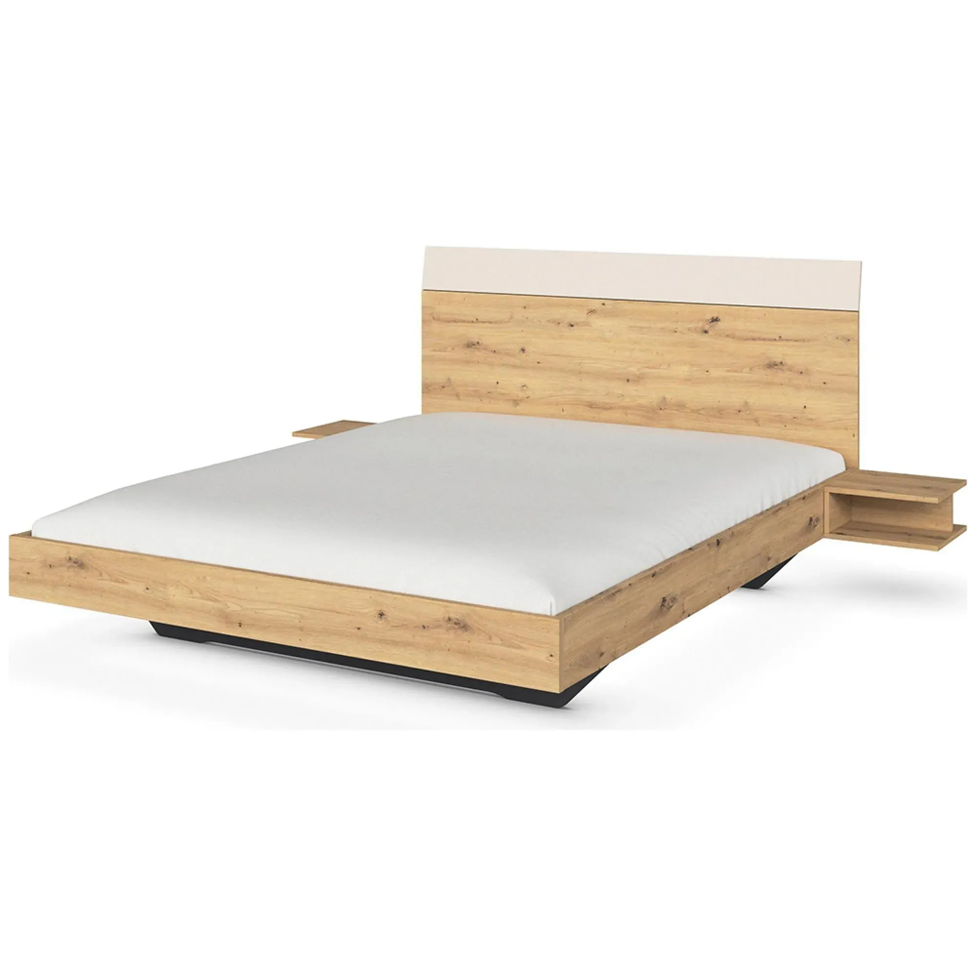 Monza King Size Bed with 2 Hanging Bedside Tables - Artisan Oak