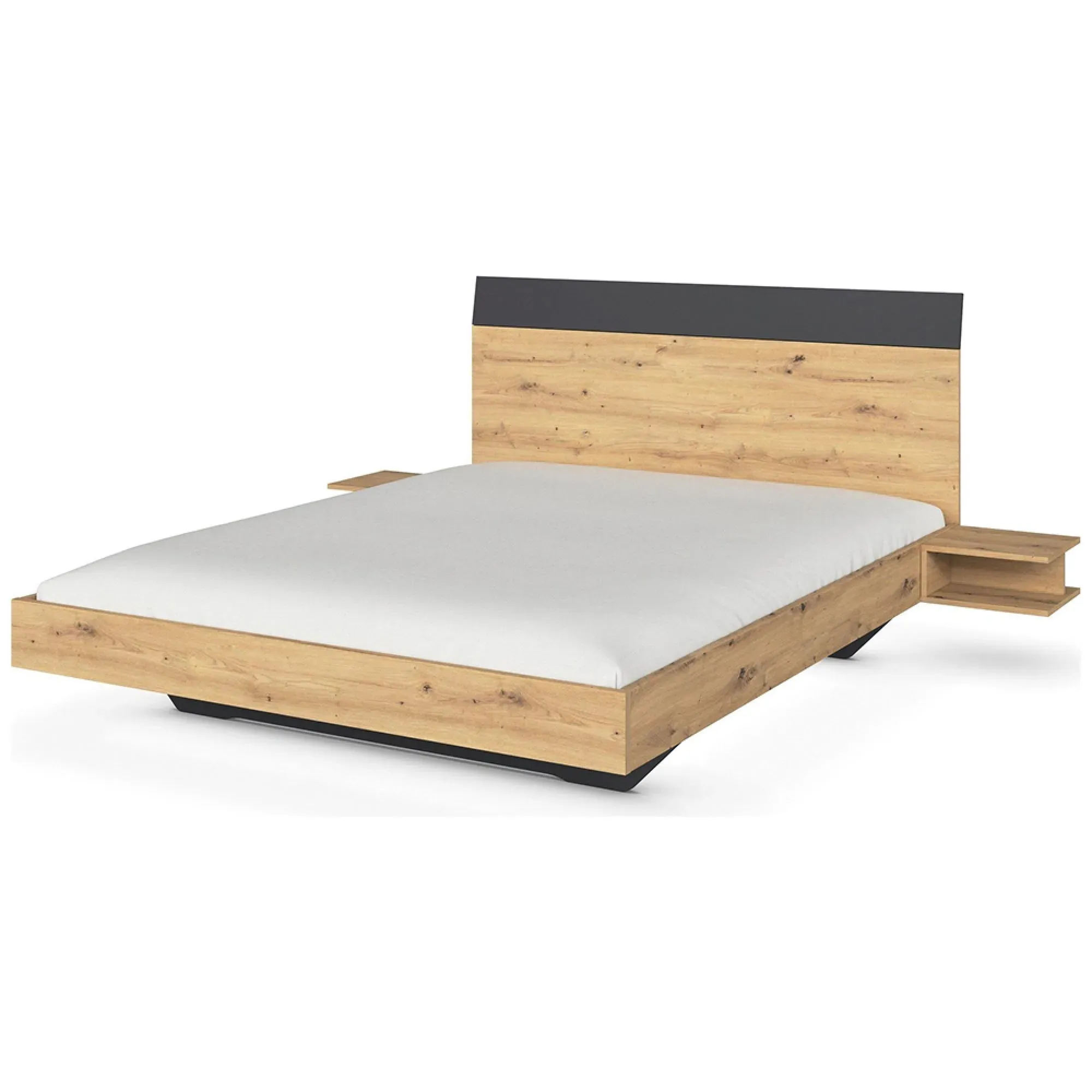 Monza King Size Bed with 2 Hanging Bedside Tables - Artisan Oak