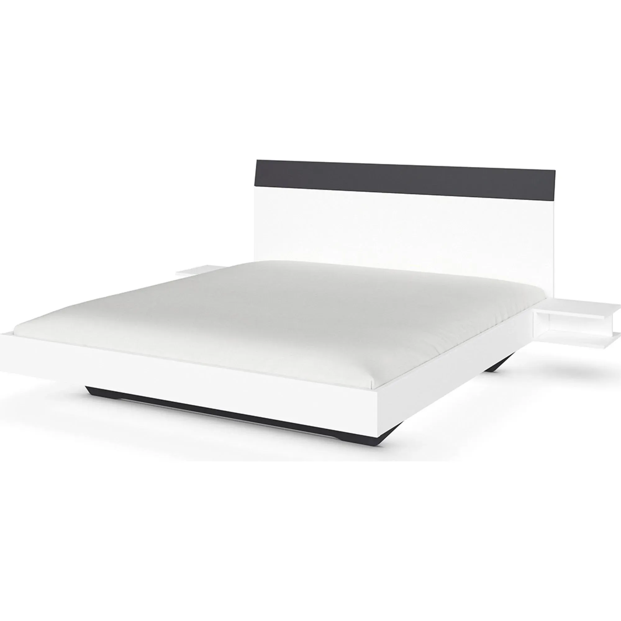 Monza Queen Size Bed with Hanging Bedside Tables - Alpine White