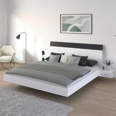 Monza Queen Size Bed with Hanging Bedside Tables - Alpine White image