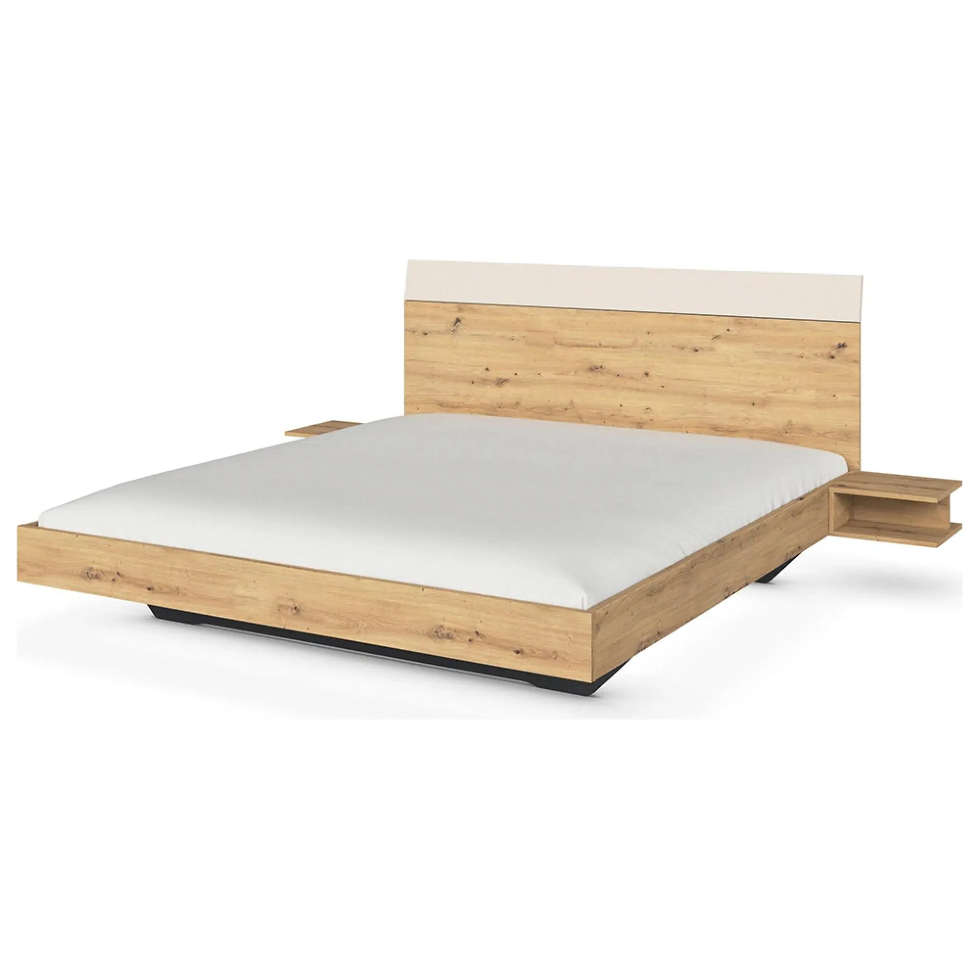 Monza Queen Size Bed with Hanging Bedside Tables - Artisan Oak