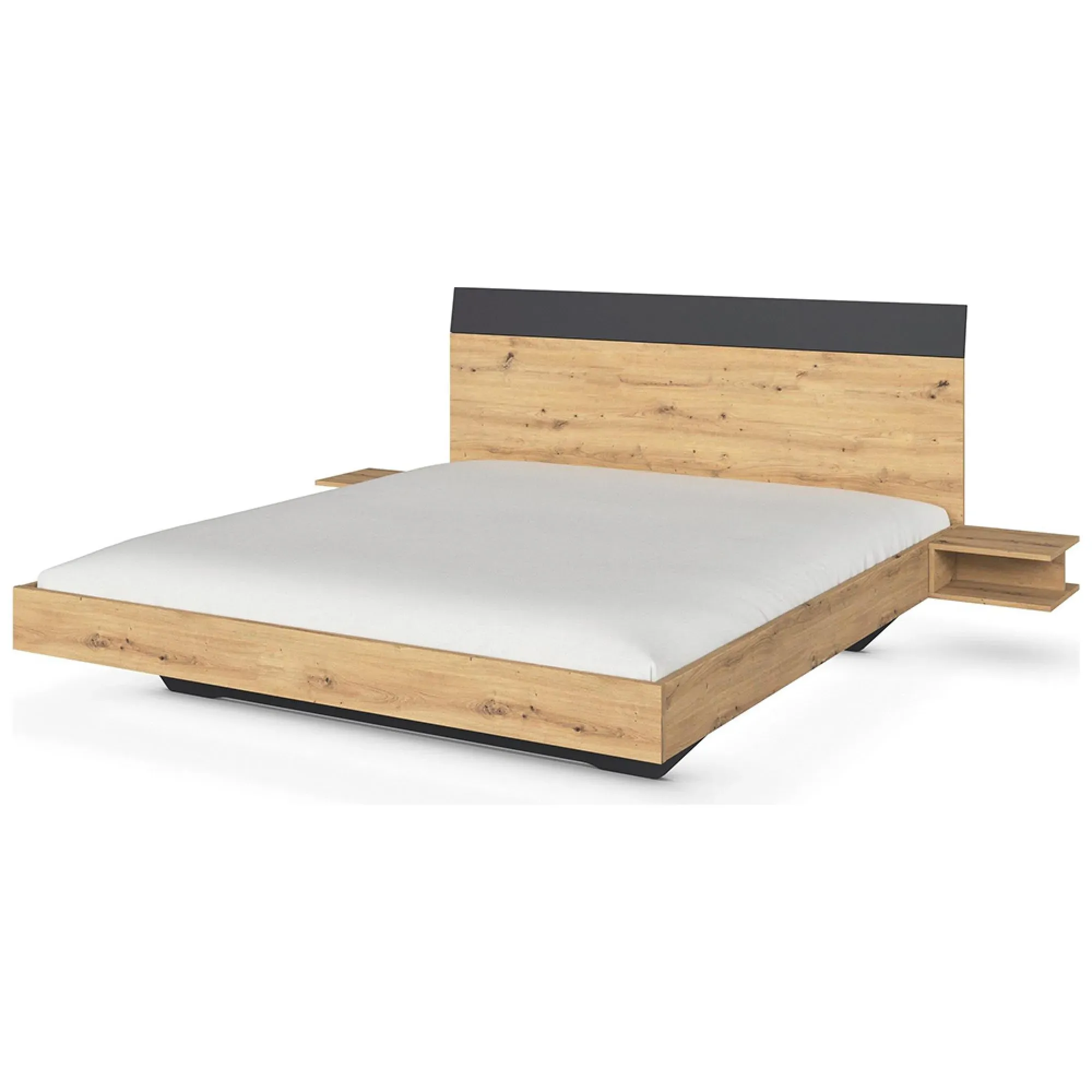 Monza Queen Size Bed with Hanging Bedside Tables - Artisan Oak