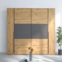 Mood 225cm 4 Door Wardrobe - Artisan Oak, Metallic Dark Grey