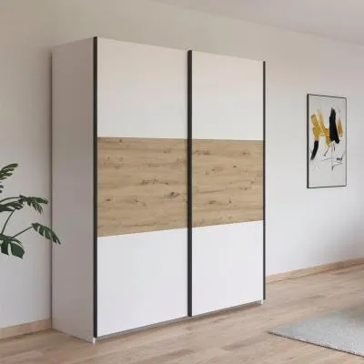 Neo 175cm 2 Door Sliding Wardrobe - Alpine White, Artisan Oak image