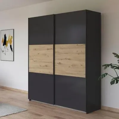 Neo 175cm 2 Door Sliding Wardrobe - Metallic Grey, Artisan Oak