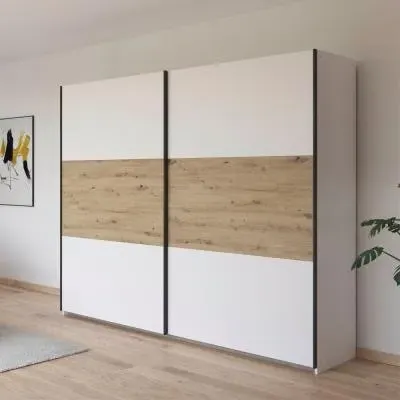 Neo 2 Door Sliding Wardrobe - Alpine White, Artisan Oak image