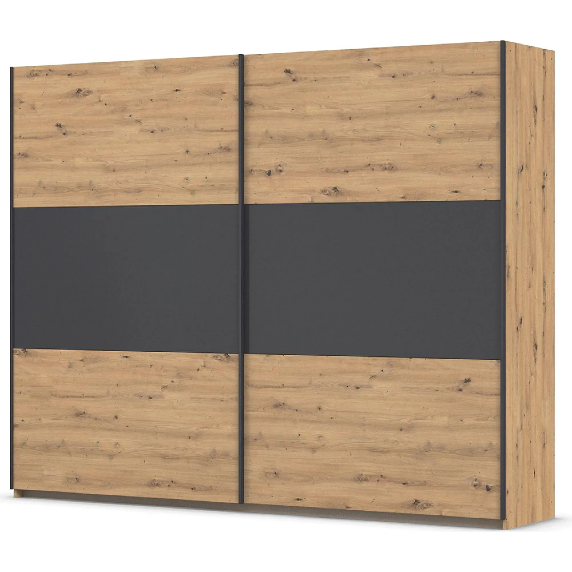 Neo 2 Door Sliding Wardrobe - Artisan Oak, Metallic Dark Grey