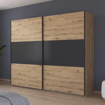 Neo 2 Door Sliding Wardrobe - Artisan Oak, Metallic Dark Grey